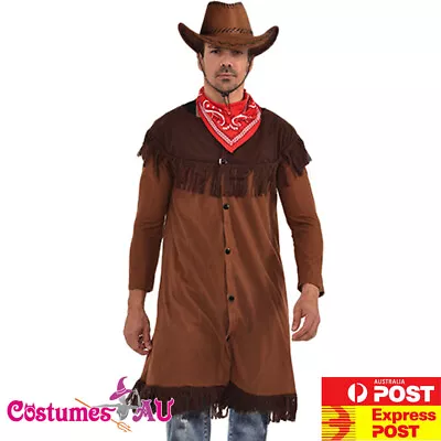 Mens Cowboy Western Costume Wild West Rodeo Gunslinger Texas Sheriff Outfit • £12.90