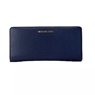 Michael Kors Jet Set Travel Large Navy Pebbled Leather Continental Wrist • $162