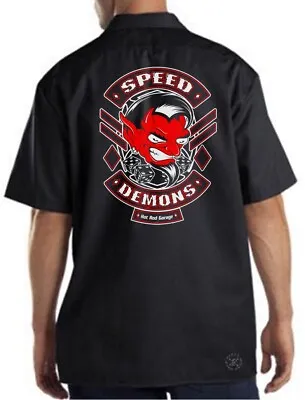 SPEED DEMONS Hot Rod Shop Mechanics Work Shirt ~ Red Devil Racing • $29.99