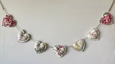 Heart Garland Bunting In Laura Ashley Wisteria Cranberry Fabric ~ Handmade • £11.50