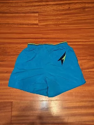 Vtg Speedo Blue Swim Trunks Board Shorts Sz M Embroidered Spell Out Green Accent • $17.99