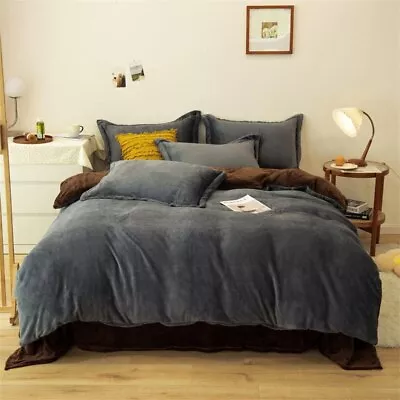 Solid Color Velvet Duvet Cover Bed Sheet Pillowcase Plush Bedding Set Bedclothes • $69.93