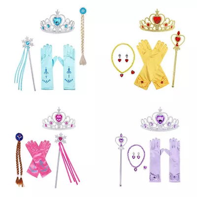 Girls Kids Princess Queen Wand Tiara Crown Gloves Dressing Up  Accessories Sets • £6.70