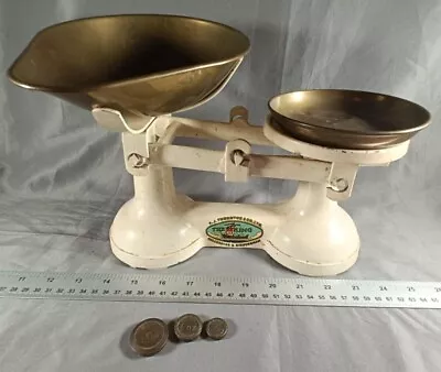 £22 • Buy Vintage White Cast Iron Kitchen Weighing Scale The Viking White 3 Weights