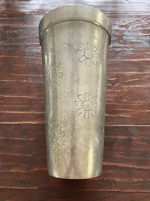 Vintage IHI Heavy Tinned Brass Daisy Pattern Vase/Planter; India; 10.25”x5.75” • $9.99