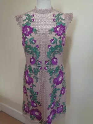 Karen Millen Nude Lace Dress With Embroidered Flower Detail - Size 12 • £85