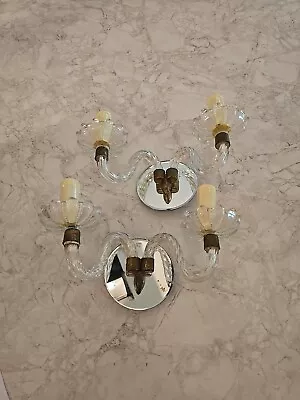 Vintage Pair Of Murano Glass Mirrored Sconce/Wall Lamp- Italian- Bronze Hardware • $299.95