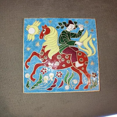 Cloisonné Tile Gold Backing Wall Hanging Horse Peasant Russian? • £72.32