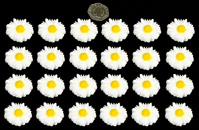 24 X Edible 3D 35mm Daisies Daisy Flowers Cake Cupcake Toppers Yellow Centers • £7.49