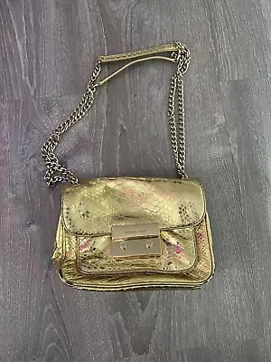 Michael Kors Sloan Gold “Python” Leather Shoulder Bag Gold Double Chain Read!! • $29