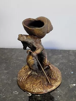 $69.99 • Buy Antique Bronze Tone Frog With Nautilus Shell Backpack & Leaf Loincloth LSF 68