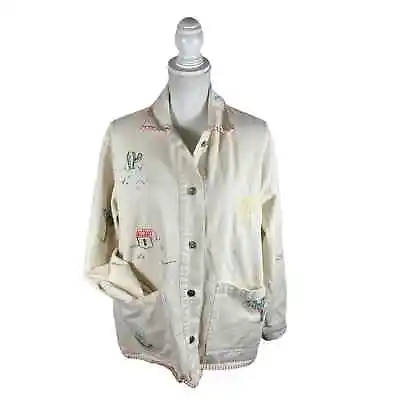 $65 • Buy Zara Over Sized Denim Embroidered Button Down Over Shirt