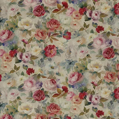 Cotton Rich Linen Look Fabric Digital Vintage Floral Flower Roses 140cm Wide • £5.90