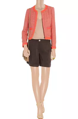 NWT- Milly 'Sophie' Tencel-Twill Cuffed Bermuda Shorts Rich Brown - Size 0 • $43.97