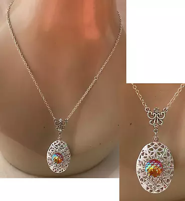 Mermaid Scales Locket Pendant Necklace Jewelry Handmade Filigree Pill Box Stash • $19.99