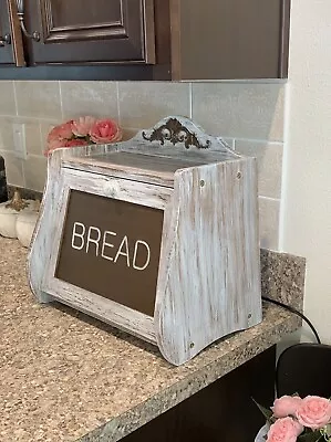 Large Shabby Chic White Distressed Wooden Bread Box Bin W/2-Layer Shelf - NEW • $63.99