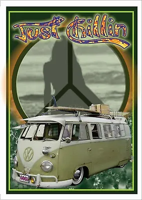 Just Chillin VW Kombi Bus Van Surfer Girl Peace Volkswagen Limited Edition Print • $99.99