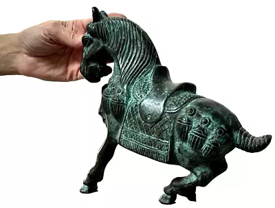 Antique Chinese Bronze Horse Tang Dynasty Style Warrior Horse Verdigris Patina • £165