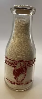 Vintage SUNSET FARM Pint Milk Bottle Tyringham Massachusetts Cow Head • $9.99