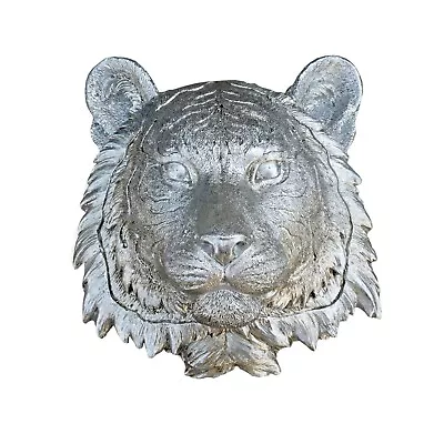 Tiger Head Wall Sculpture Resin Hanging Ornament Mounted Silver Indoor Outdoor • £16.99