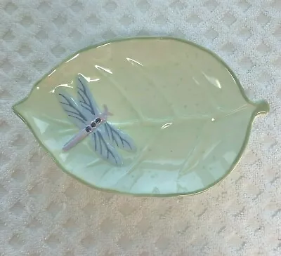 Ceramic Green Leaf With Dragonfly Favorite Things Trinket Coin Or Soap Dish • $8.98