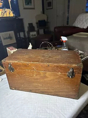 Vintage Wooden Handmade Tool Box With Tray With Handles Metal Hinges • $69