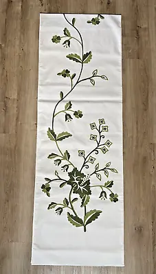 Pottery Barn Green Crewel Embroidered White Cotton Table Runner 18x108 • $35