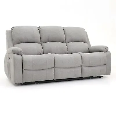Electric Recliner Sofa 3 2 Seater Armchair Black Faux Leather -Grey Fabric Couch • £400