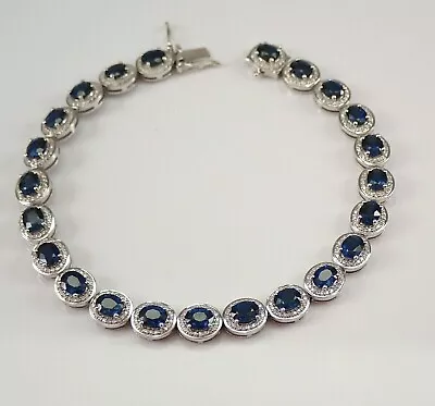 6Ct Oval Lab Created Sapphire & Diamond Tennis Bracelet 14K White Gold Plated • $160