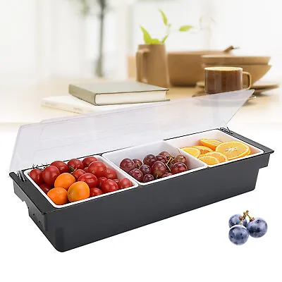 3 Compartments Condiment Dispenser Chilled Server Caddy Food Tray Salad Bar New • £15.57