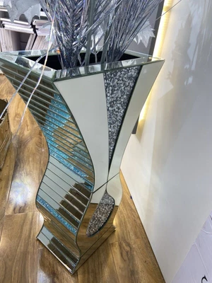 £99 • Buy XL Crushed Diamond Sparkly Silver Mirrored Floor Vase 70CM Flower Vase Zigzag