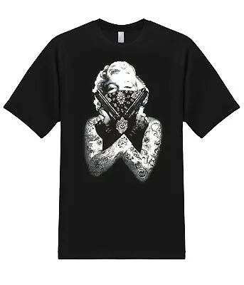 Marilyn Monroe Blonde Bombshell Double Pistol Scarf Tattoo Gift Graphic T-Shirt • $14.95