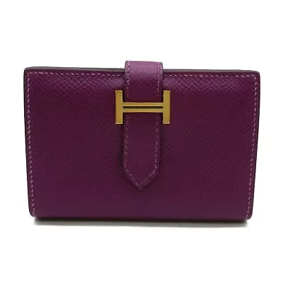 HERMES Bearn Card Case Holder Purse D Epsom Leather Purple Anemone GHW Used • $3692.12