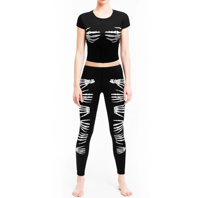 £4.99 • Buy Ladies Skeleton Hands Bones Printed Leggings Trouser Cropped Top Girls Halloween