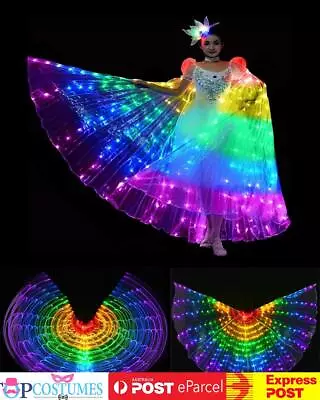 Rainbow LED Butterfly Wings Glow Light Up Belly Dancer Festival Mardi Gras • $76.45