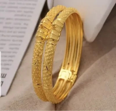 22k  Gold Plated Dubai Indian  Bangles Gold Set Of 2 One Pair • £18.99