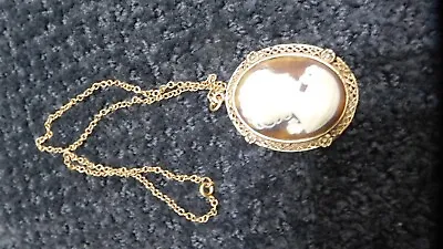 Cameo Necklace Gold Tone 18  - Large Pendant Cameo • $9.99