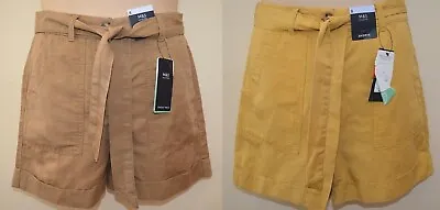 New M&S Collection Ochre Or Natural Linen Blend Belted Shorts UK 8 12 • £13.59