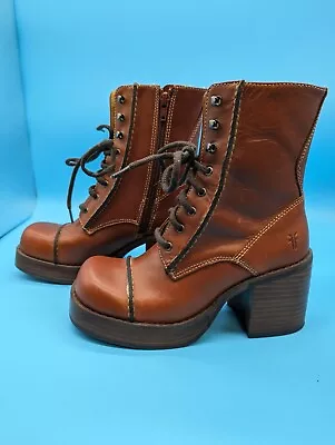Frye Villager Lace Up Brown Y2K Vintage Platform Boots Women’s 6.5 • $300