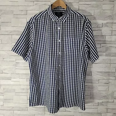 £14.50 • Buy Mens BHS ATLANTIC BAY Shirt Blue Check Oxford Short Sleeved Soft Touch Large 