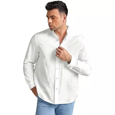 Men's Casual Summer Linen Shirt Long Sleeve Loose Blouse Button Down Shirts Tops • $16.99