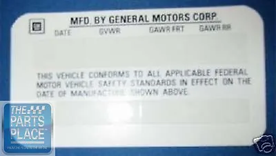 $39 • Buy 1977-92 GM Car Or Truck Original Door Jamb ID Number Decal