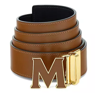 MCM Claus M Reversible Belt 1.5  Leather Visetos Mix In Toffee / Black • $229.99