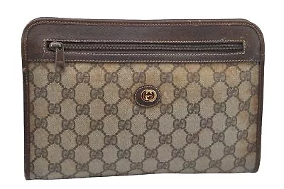 Authentic GUCCI Vintage Clutch Hand Bag Purse GG PVC Leather Brown 8469I • $303.46