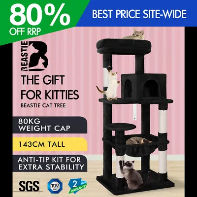 BEASTIE Cat Tree Scratching Post Scratcher Tower Condo House Furniture Wood 143 • $94.95