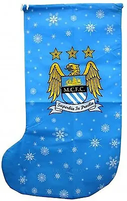 Manchester City F.c Christmas Stocking Official Product Blue Snowflakes White • £7.99