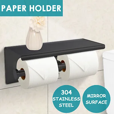 Toilet Paper Holder Double Roll Stainless Steel Hook Bathroom Rack Wall Black • $29.99