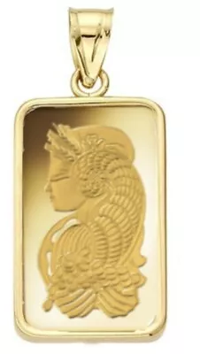 5 Gram Pamp Suisse .999 Lady Fortuna Bar Pendant 24MMX15MM Encased In 14k Gold • $573.03