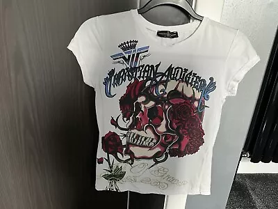 Ed Hardy By Christian Audigier White  T-shirt With Skull & Rose Flower Print • £5