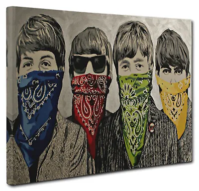 £12.95 • Buy Banksy The Beatles Bandanas Canvas Picture Wall Art Print Size A4 20x30cm